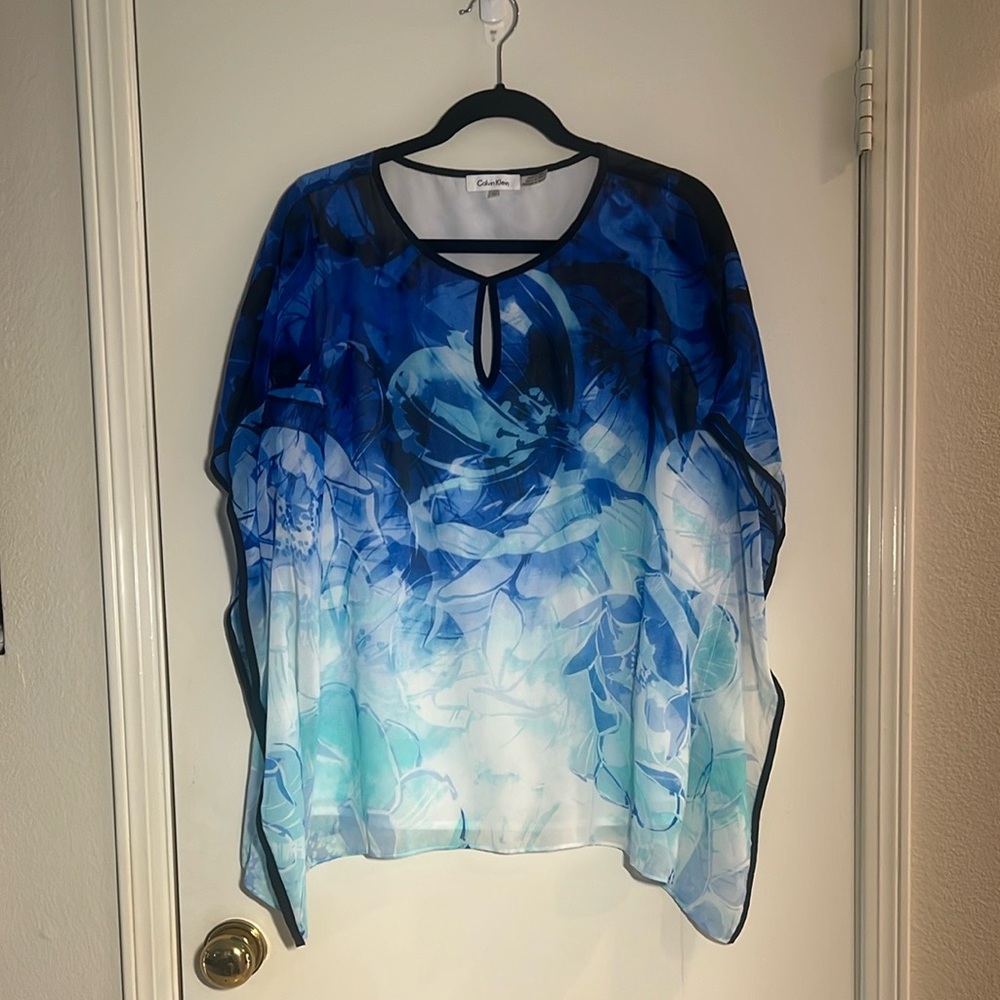 Calvin Klein Blue Floral Ombre Blouse